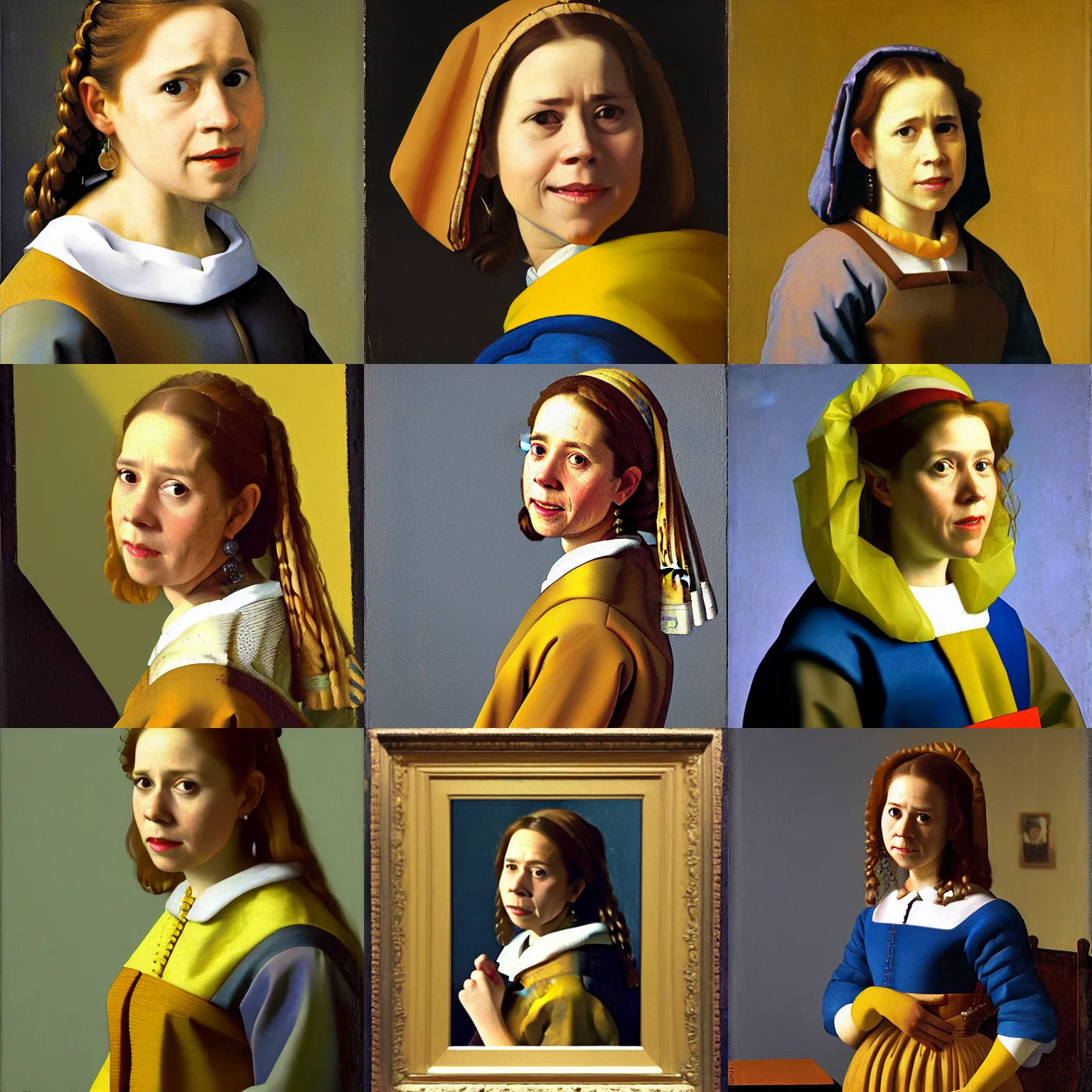 Prompt: portrait of Pam Beesly by vermeer