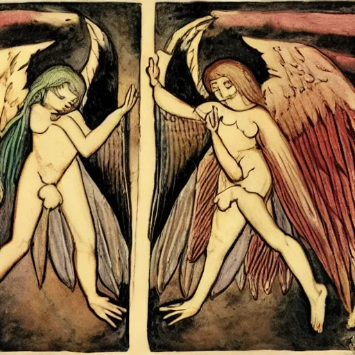 Prompt: an angel overlapping a demon, fusing in the middle