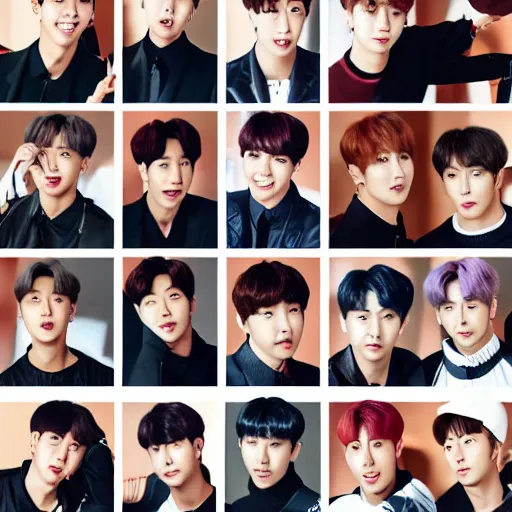 Image similar to group selfie of BTS korea portrait, rm, jin, SUGA, J-Hope, jimin, v, jungkook, 85mm pentax, f/1.3