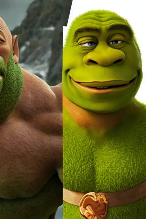 Image similar to Dwayne The Rock Johnson as Shreck