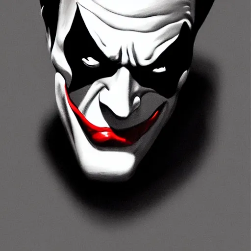 Prompt: joker wearing batman mask, white background, featured on artstation, cinematic chiaroscuro, digital art by alex ross -H 604 -W 604 -n 4