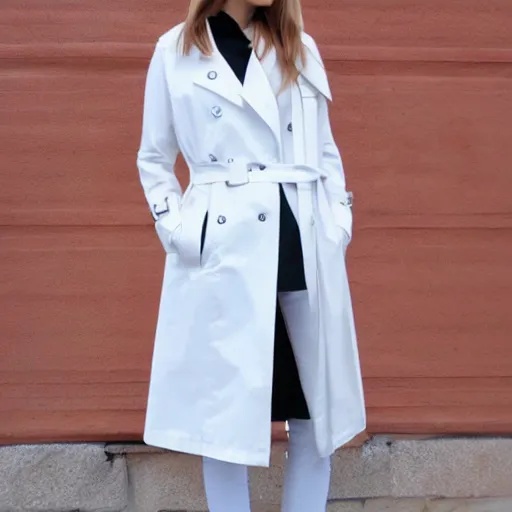 Prompt: white trench coat, clothing design