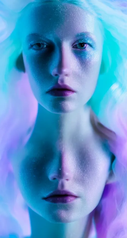 Prompt: high quality pastel coloured film close up photograph of a cyber model in an icelandic black rock!! environment in a dreamstate environment. three point light. photographic. art directed. pastel colours. volumetric light. pastel gradient overlay. waves glitch. 8 k. filmic.