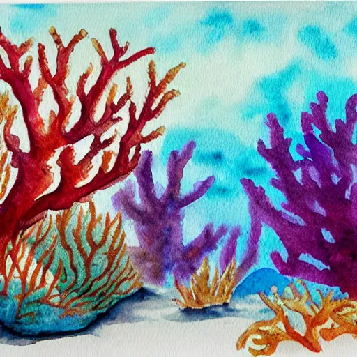 Prompt: watercolour painting of a coral reef with whitespace