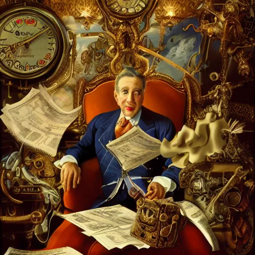 Image similar to the ceo of stock market, Realistic, Regal, Refined, Detailed Digital Art, Michael Cheval, Walt Disney (1937), François Boucher, Oil Painting, Steampunk, Highly Detailed, Cinematic Lighting, Unreal Engine, 8k