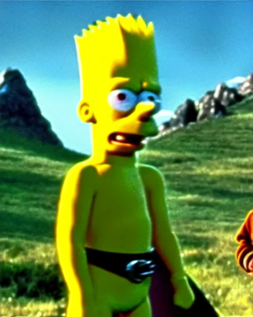 Image similar to film still of bart simpson in the movie the lord of the rings