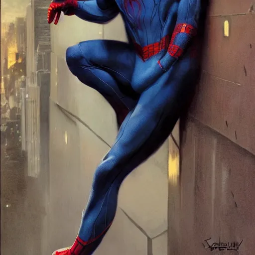 Image similar to ryan reynolds as spider - man, wearing a black and blue suit, cinematic, volumetric lighting, f 8 aperture, cinematic eastman 5 3 8 4 film, photorealistic by greg rutkowski, by stanley artgerm, by alphonse mucha