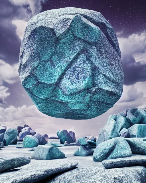 Prompt: psychedelic visions of huge rocks hallucinating on mescaline, futuristic white iridescent metal constructions floating around, no text, rendered with octane, hyper realistic, hyper detailed, surreal, futuristic, 8k