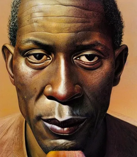 Image similar to a high quality, high detail, photorealistic portrait of a handsome black man by james nachtwey and lucian freud, zdzisław beksinski