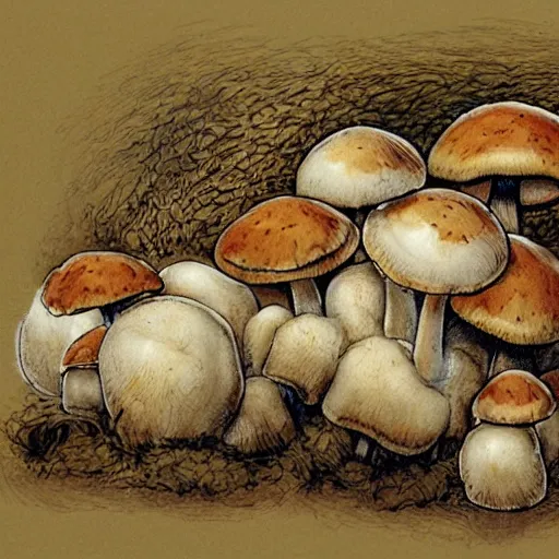 Image similar to mushrooms as keys on computer keyboard, by jean - baptiste monge