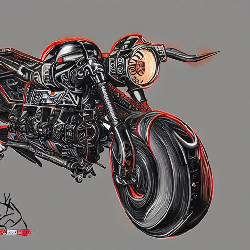 Image similar to a detailed intricate beautiful rocket-powered cyberpunk-style flying motorbike, trending on arstation