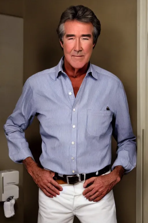 Prompt: randy mantooth wearing white underpants, standing in a dirty toilet