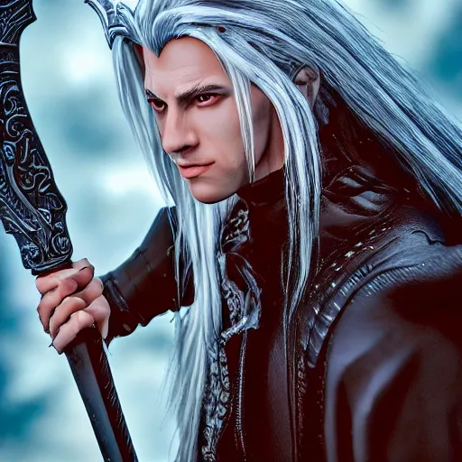 Prompt: gavin casalegnor as sephiroth in the style of luis royo and artgerm, 8 0 mm camara, photoreal, hd 8 k