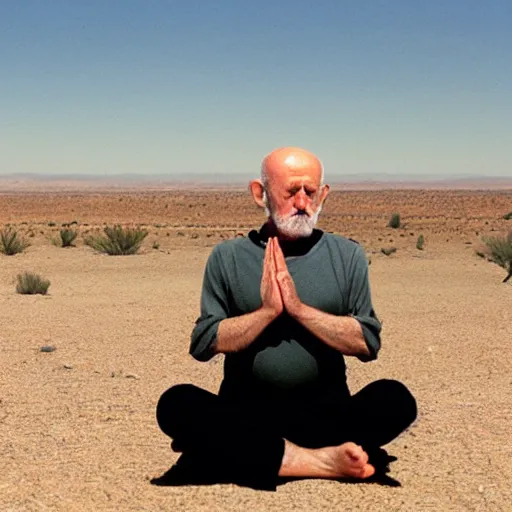 Image similar to mike ehrmantraut meditating in the desert