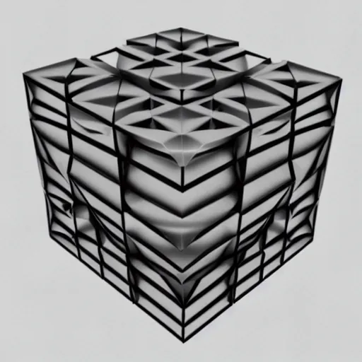 Prompt: a geometrically perfect hypercube, 4d render, volumetric lighting