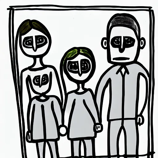 Prompt: child drawing of a creepy family. hunted