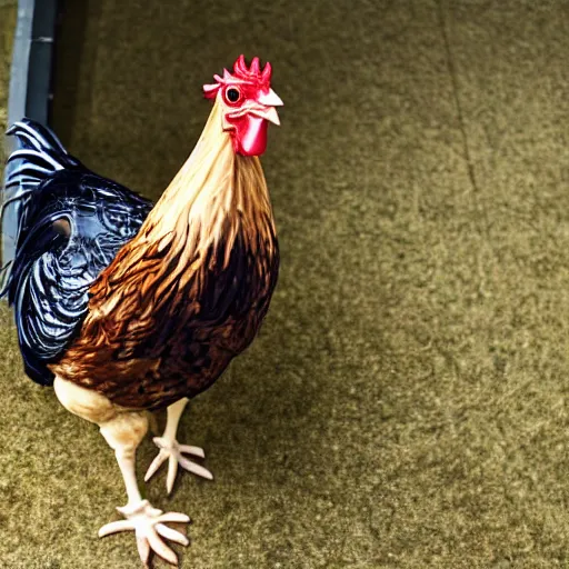 Image similar to a high detail shot of a chicken wearing a suit