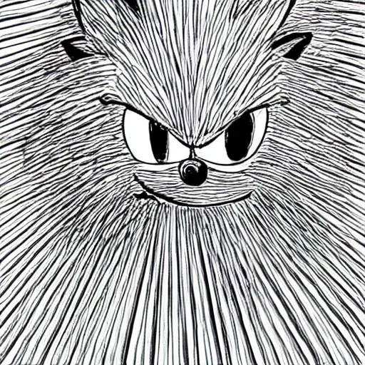 Image similar to sonic the hedgehog, single line drawing in ball point pen