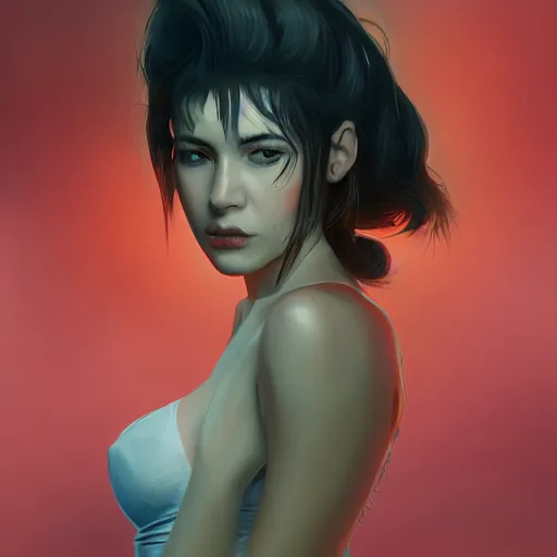 Prompt: a stunning artstation style portrait painting of grace charis, in the style of WLOP, eyes filled with a hypnosis spiral, 8k masterpiece, curvy, slim build, full body view, wide view cinematic lighting, pristine clean design, fantasy, insanely detailed, atmospheric