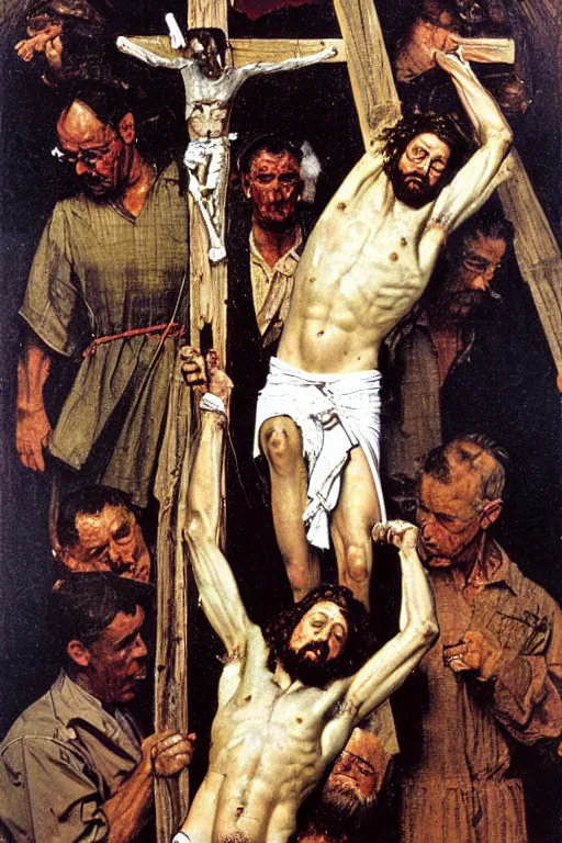 Image similar to jesus crucified painted by norman rockwell