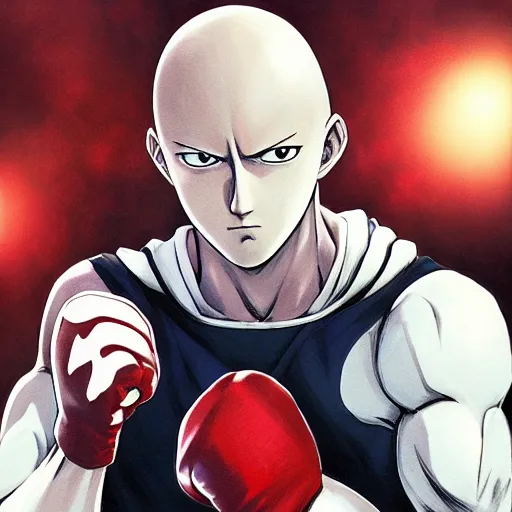 saitama from one punch man doing boxing at the gym,, Stable Diffusion