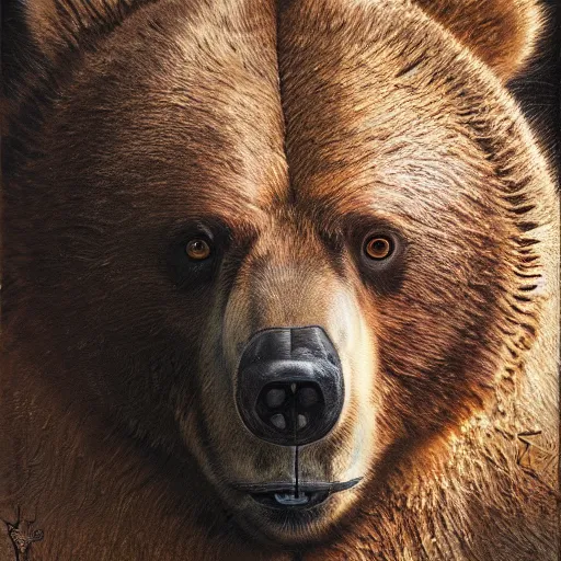 Prompt: portrait close - up of a growling bear, aleksi briclot