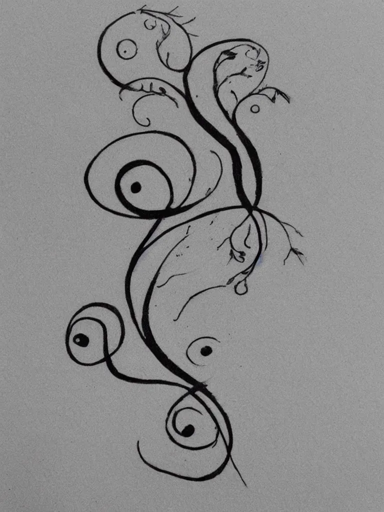 Image similar to a clean single line sketch for a tattoo, acorn that turns into a tree in shape of treble clef, dividing line up the middle like a scar, color bursts when crossing scar