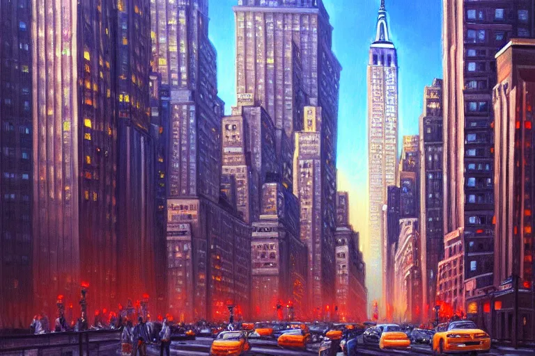 Prompt: painting of new york city, fine details, magali villeneuve, artgerm, rutkowski