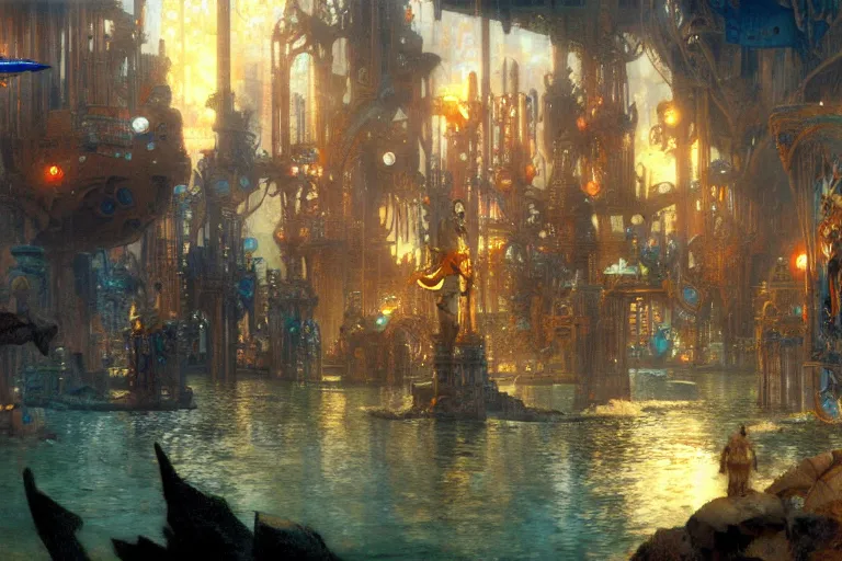 Prompt: underwater city, painting by gaston bussiere, craig mullins, j. c. leyendecker, tom of finland