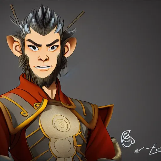 Image similar to portrait of Sun Wukong in the style of The Last Airbender, digital art, highly detailed, concept art, intricate, sharp focus, Trending on Artstation HQ, deviantart, unreal engine 5, 4K UHD image