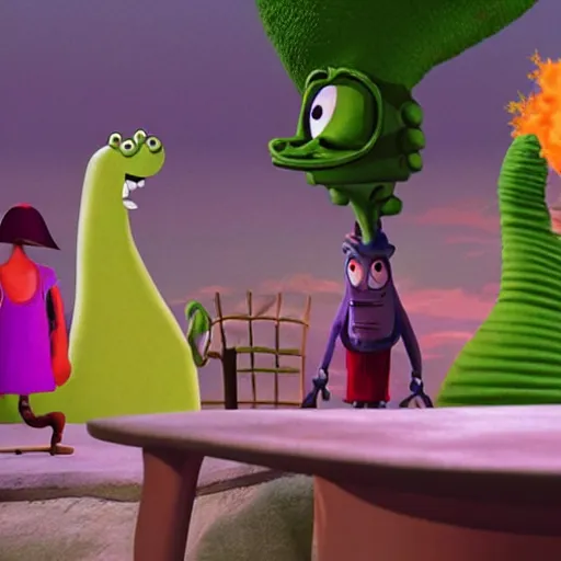 Prompt: a beautiful photo from the live action remake of day of the tentacle