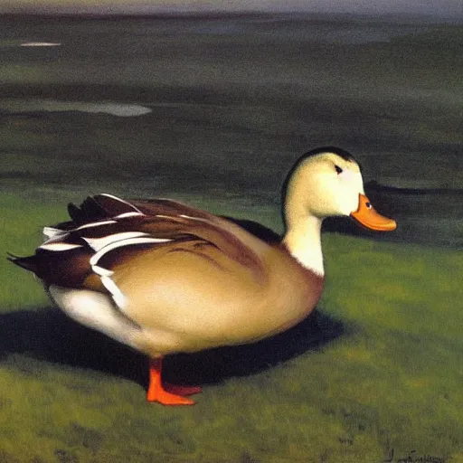 Prompt: a duck on the prowl oil painting jamie wyeth