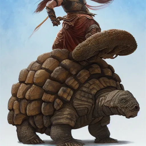 Image similar to toltec riding a glyptodon, fullbody, fantasy, intricate, elegant, highly detailed, digital painting, artstation, longspear, concept art, smooth, sharp focus, illustration, art by greg rutkowski and justin gerard