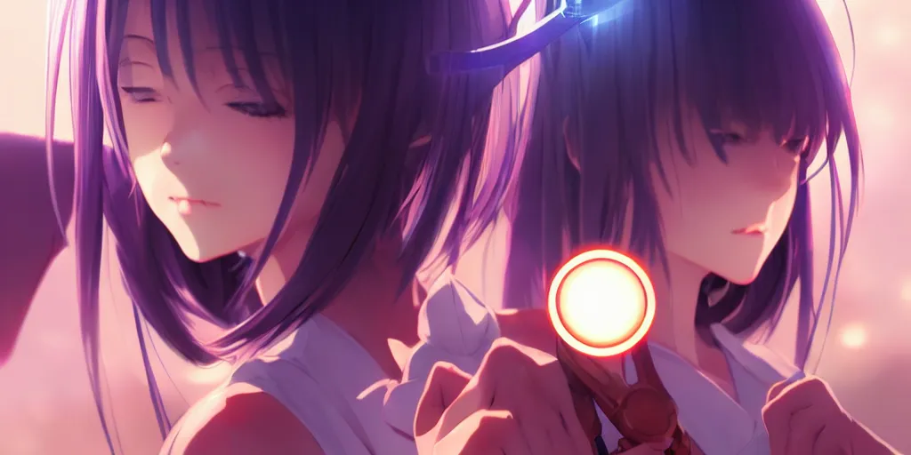 Image similar to beautiful anime girl holding a light source inside her hand, wearing samurai armor, expert high detail concept art, character design, perfect proportions defined faces, vivid colors, photorealistic shaded lighting poster ilya kuvshinov, katsuhiro, makoto shinkai, wlop, loish and clamp style, trending on artstation, best selling artist