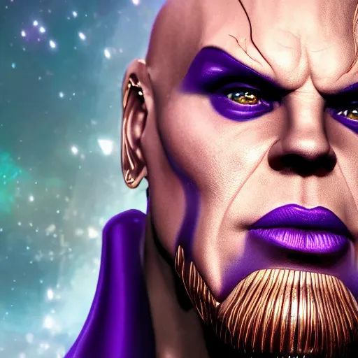Prompt: thanos as a drag queen, photorealistic, cinematic, studio lighting