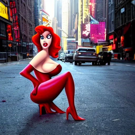 Image similar to Jessica Rabbit confused and lost in the streets of New York