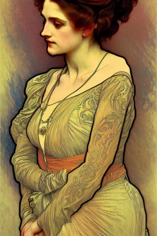 Image similar to victorian lady, painting by rossetti, alphonse mucha, detailed art, artstation