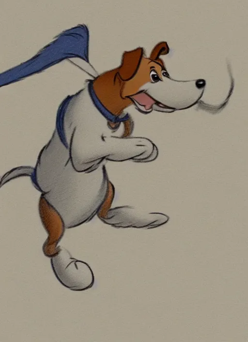 Prompt: jack russel terrier jumping, character art, character animation, animated movie still, sketch by ken anderson disney, disney, robinhood disney