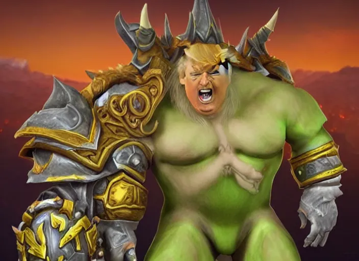 Image similar to donald trump as sargeras in world of warcraft