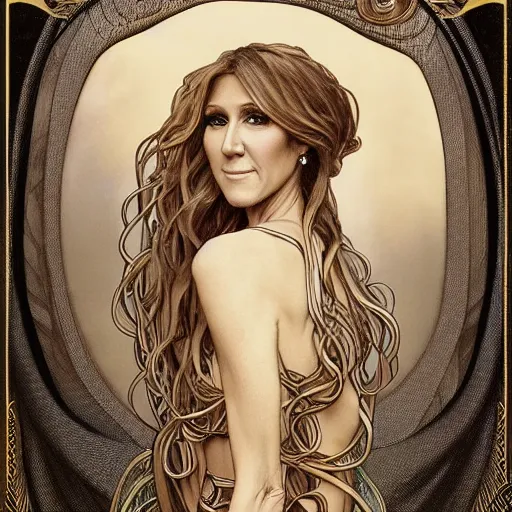 Prompt: amazing lifelike award winning pencil illustration of Celine Dion with many snakes for hair trending on art station artgerm Greg rutkowski alphonse mucha cinematic