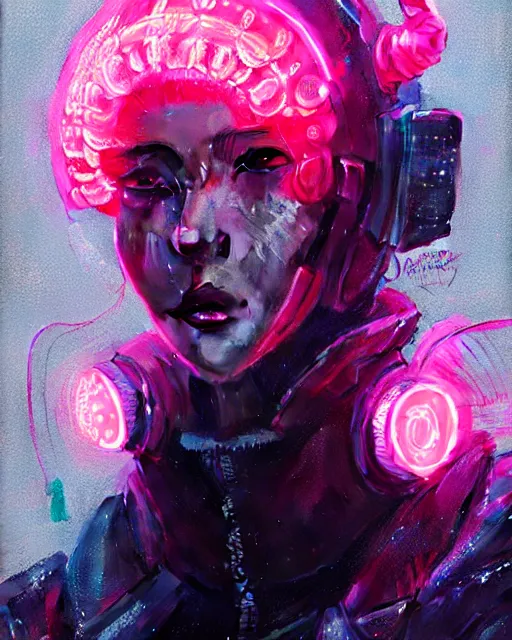 Image similar to detailed portrait Neon Operator Girl cyberpunk futuristic neon Reflective puffy coat, decorated with traditional japanese ornaments by ismail inceoglu dragan bibin hans thoma greg rutkowski Alexandros Pyromallis Nekro Rene Margitte illustrated Perfect face, fine details, realistic shaded, fine-face, pretty face