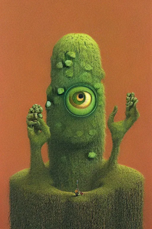 Prompt: a portrait of Mike Wazowski and the cactus eater by Beksinski