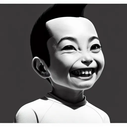 Prompt: wide angle portrait of Astroboy with a charming smile, monochrome color, heroic pose, mid-shot, shadowy area, studio lighting, award winning, artstation, concept art, digital painting, Unreal Engine 5, 8K, art by artgerm and greg rutkowski and alphonse mucha