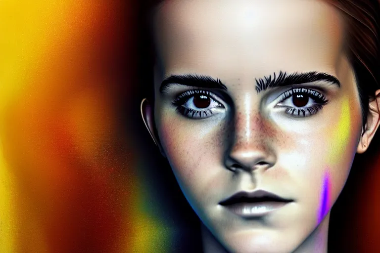 Image similar to surreal Portrait of Emma Watson in dmt chromatic surreal liquid enviroment , elegant, highly detailed, smooth, photoreal, sharp focus, illustration, beautiful, geometric, dmt trending on artstation, cinematic, artwork by WLOP