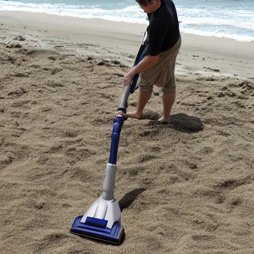 Image similar to anakin skywalker vacuuming the beach to remove sand