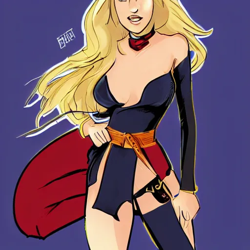 Image similar to blonde girl wearing an decent outfit hero, digital artwork in western hero comic