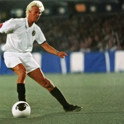 Prompt: geert wilders as soccer player in action, scoring goal