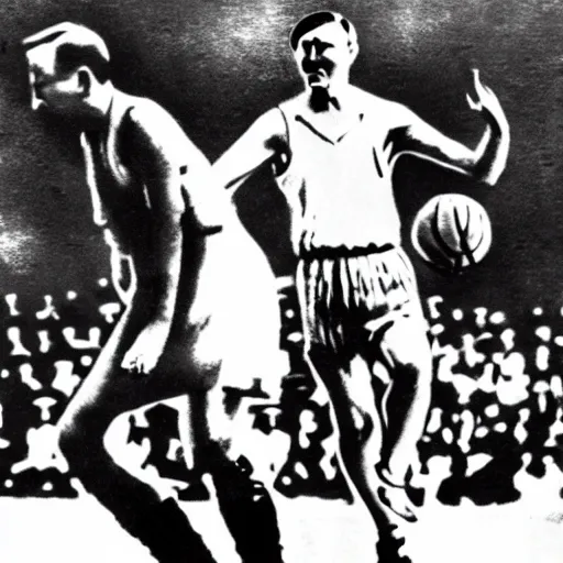 Image similar to hitler playing basketball, realistic, detailed