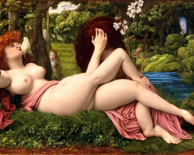 Prompt: sabrina salerno as venus, pre - raphaelite style,