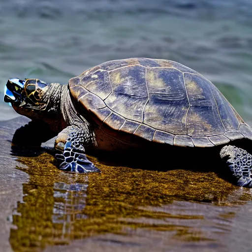 Image similar to An astonished Winston Churchill discovers the first turtle ever in Galapagos, XF IQ4, f/1.4, ISO 200, 1/160s, 8K, RAW, unedited, symmetrical balance, in-frame